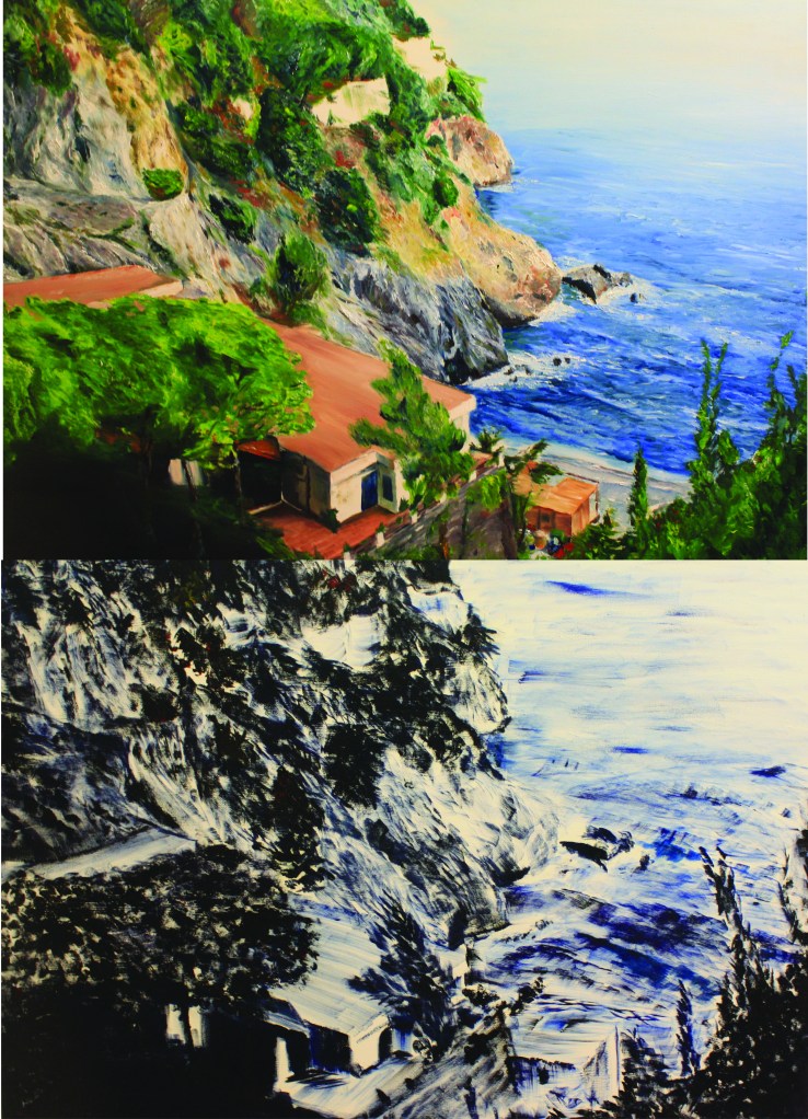 Dual images of The Amalfi Coast, bringing up questions of perception within the viewer to compare between local and tourist sensibilities.