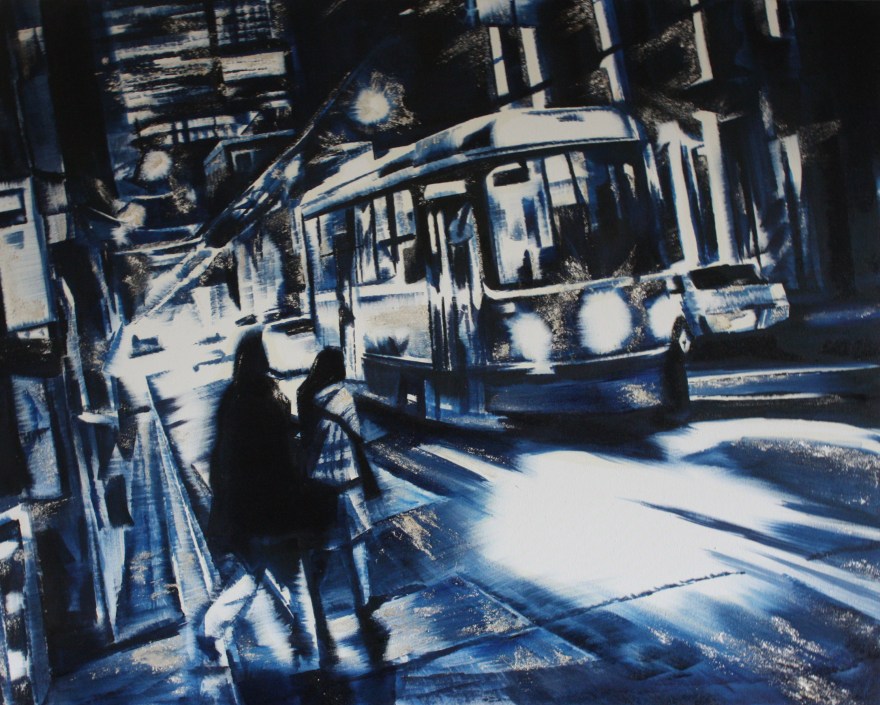 Boarding oil, silver on canvas 48”x60” 2015