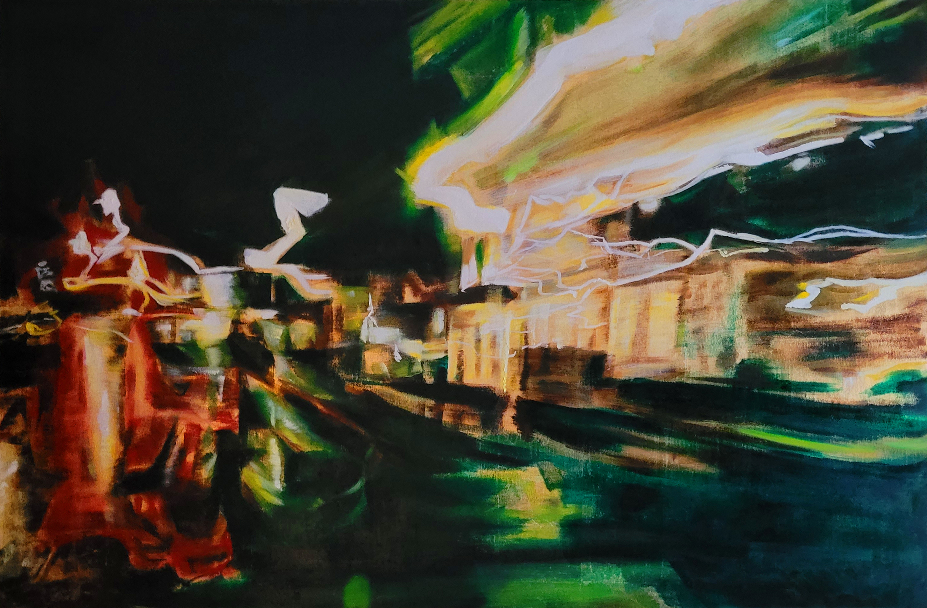 Fault Lines oil, gold leaf on canvas 40"x60" 2024