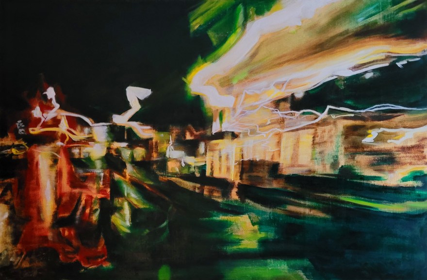 Fault Lines oil, gold leaf on canvas 40"x60" 2024